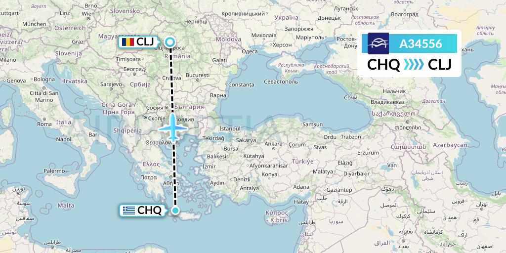 A34556 Aegean Airlines Flight Map: Chania to Cluj-Napoca