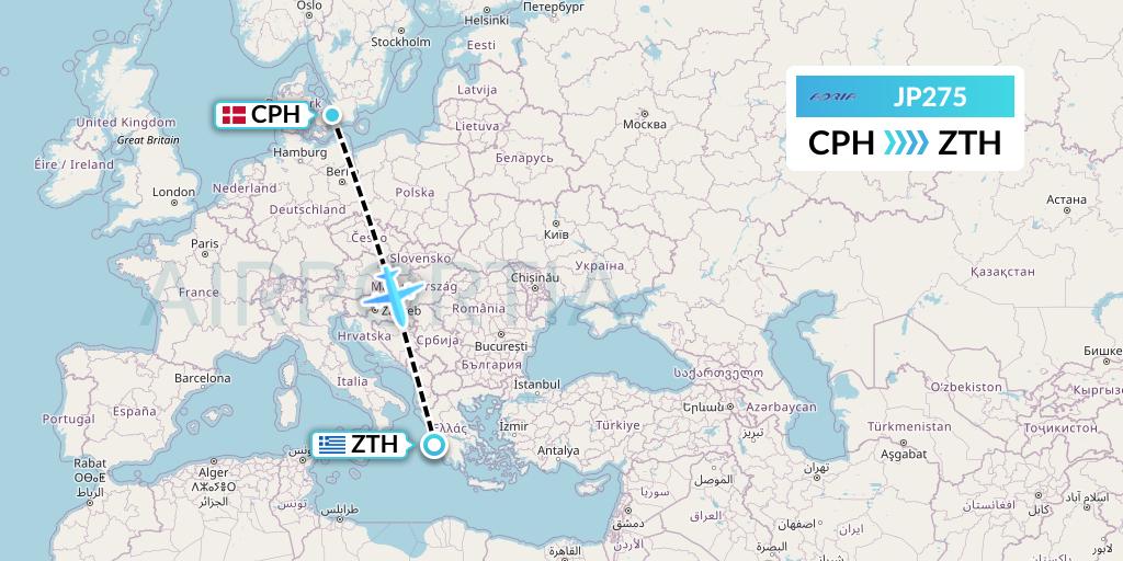 JP275 Adria Airways Flight Map: Copenhagen to Zakynthos
