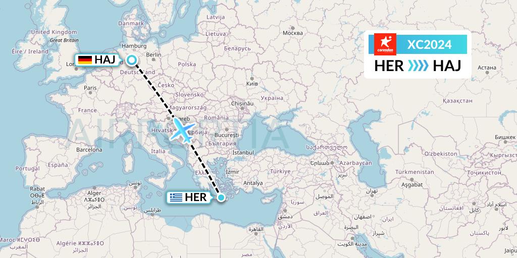 XC2024 Corendon Airlines Flight Map: Heraklion to Hannover