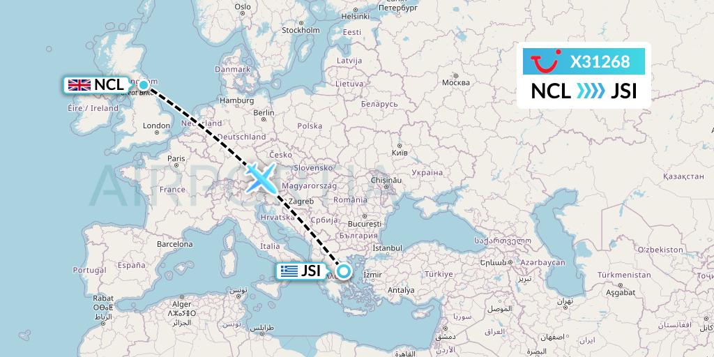X31268 TUI fly Germany Flight Map: Newcastle to Skiathos
