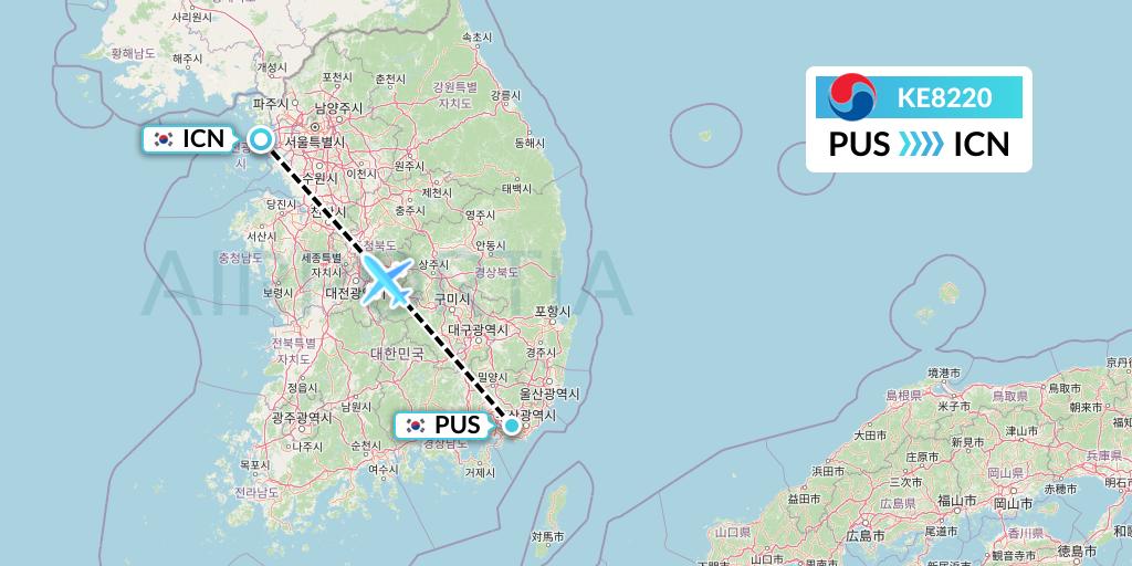 KE8220 Korean Air Flight Map: Busan to Seoul