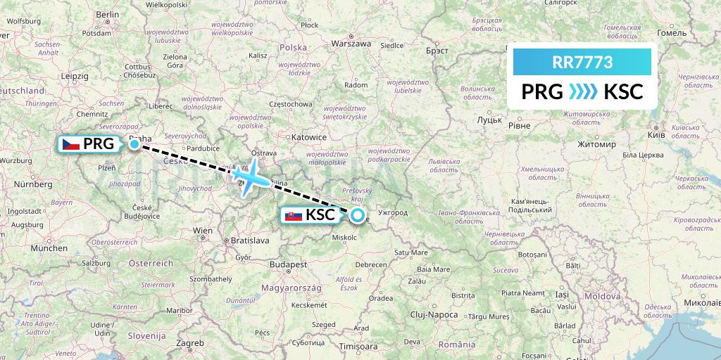 RR7773 Royal Air Force Flight Map: Prague to Kosice