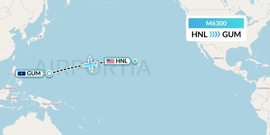 M6300 Amerijet International Flight Map: Honolulu to Guam