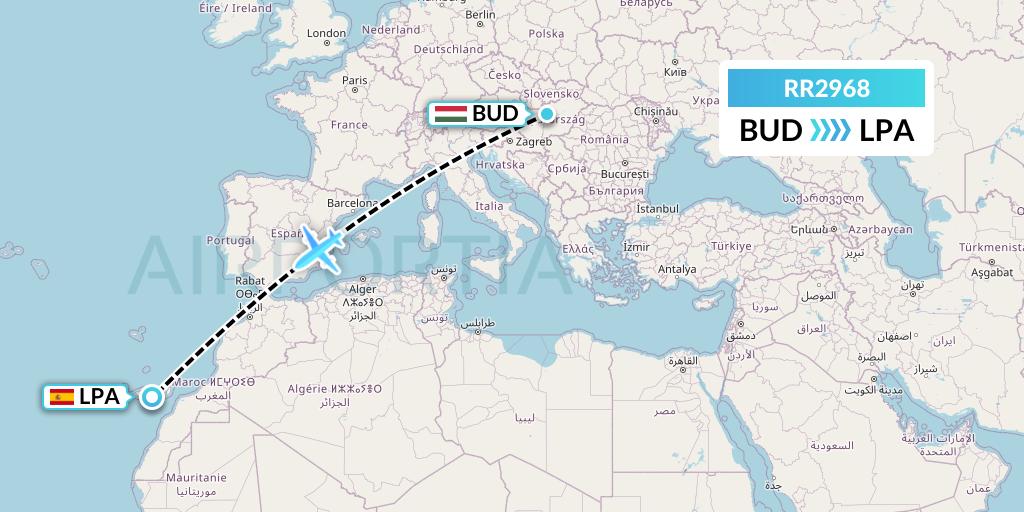 RR2968 Royal Air Force Flight Map: Budapest to Las Palmas
