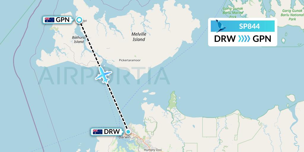SP844 SATA Air Acores Flight Map: Darwin to Australia