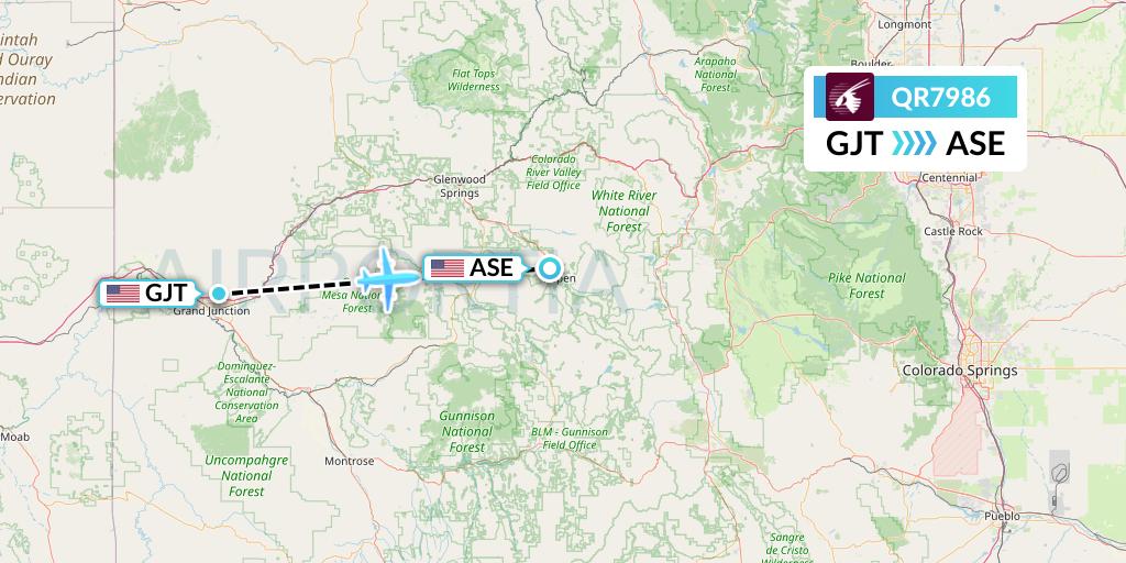 QR7986 Qatar Airways Flight Map: Grand Junction to Aspen