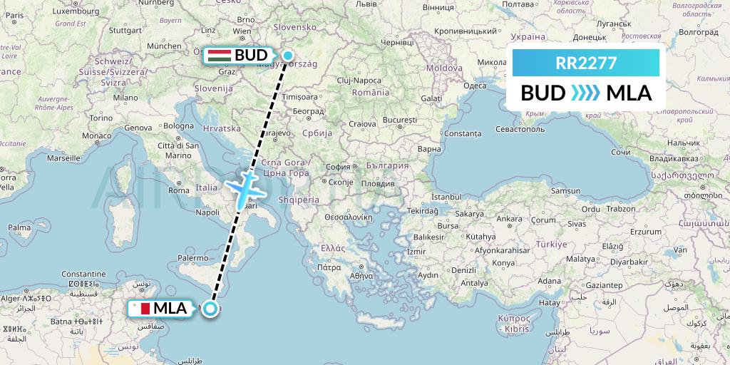 RR2277 Royal Air Force Flight Map: Budapest to Malta