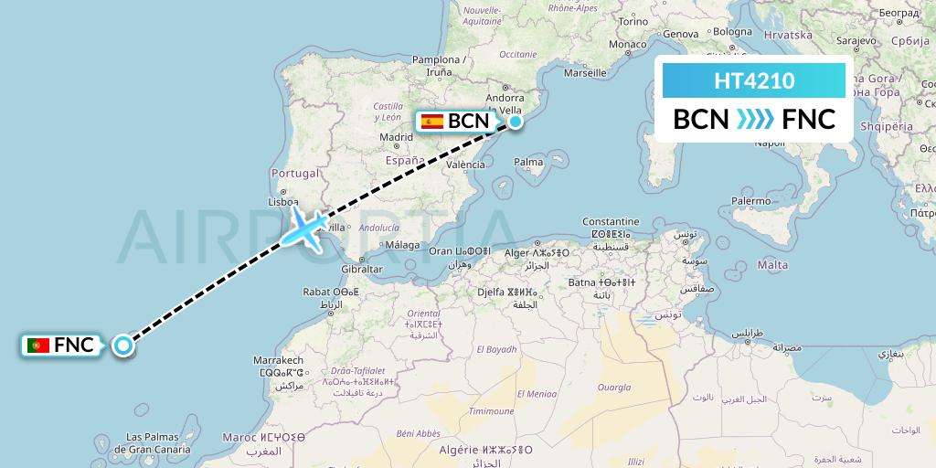 HT4210 Ningxia Cargo Airlines CO.,LTD Flight Map: Barcelona to Funchal