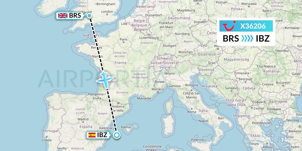 X36206 TUI fly Germany Flight Map: Bristol to Ibiza