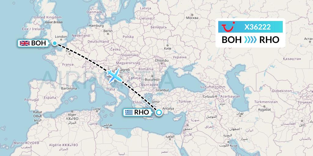 X36222 TUI fly Germany Flight Map: Bournemouth to Rhodes