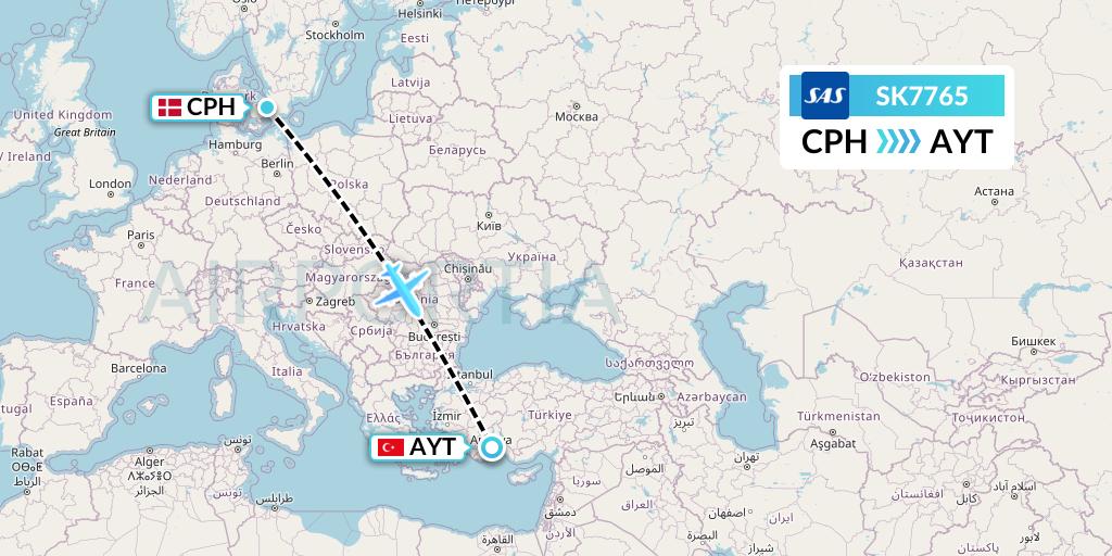 SK7765 SAS Flight Map: Copenhagen to Antalya
