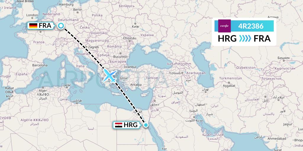 4R2386 Northern Thurderbird Air Flight Map: Hurghada to Frankfurt