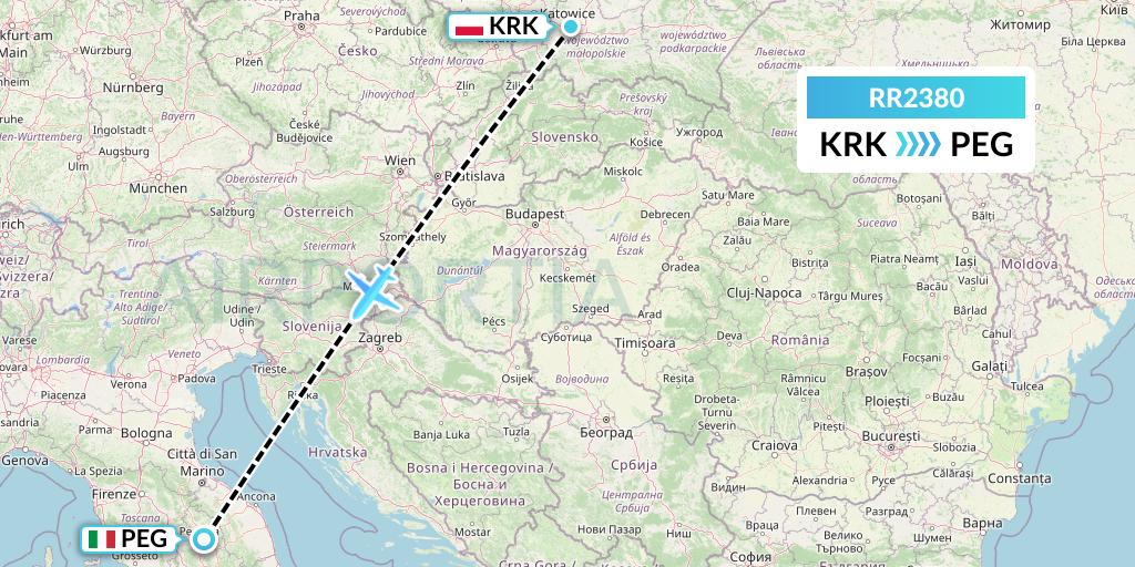 RR2380 Royal Air Force Flight Map: Krakow to Perugia