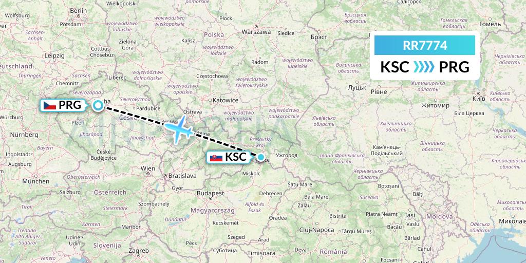 RR7774 Royal Air Force Flight Map: Kosice to Prague