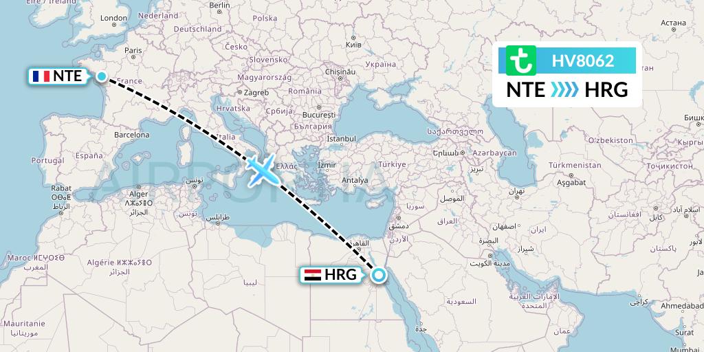HV8062 Transavia Flight Map: Nantes to Hurghada