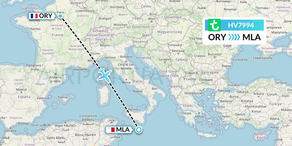 HV7994 Transavia Flight Map: Paris to Malta
