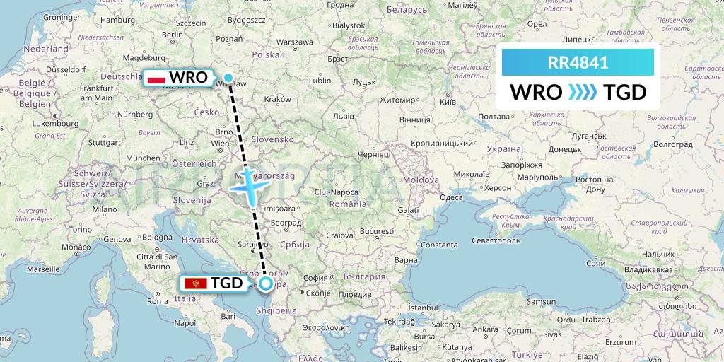 RR4841 Royal Air Force Flight Map: Wroclaw to Podgorica