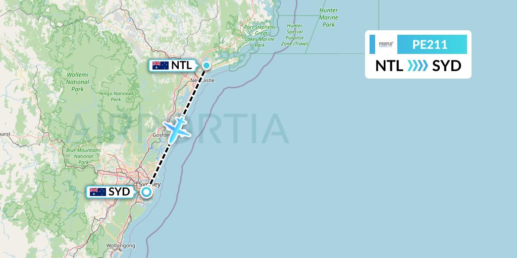 PE211 People's Viennaline Flight Map: Newcastle to Sydney