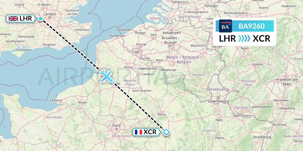 BA9260 British Airways Flight Map: London to Paris