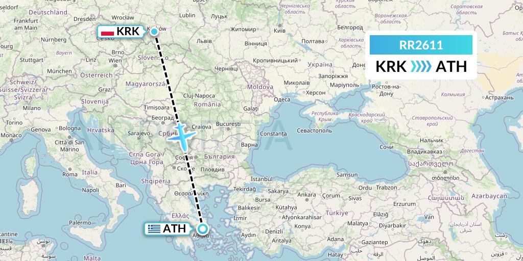 RR2611 Royal Air Force Flight Map: Krakow to Athens