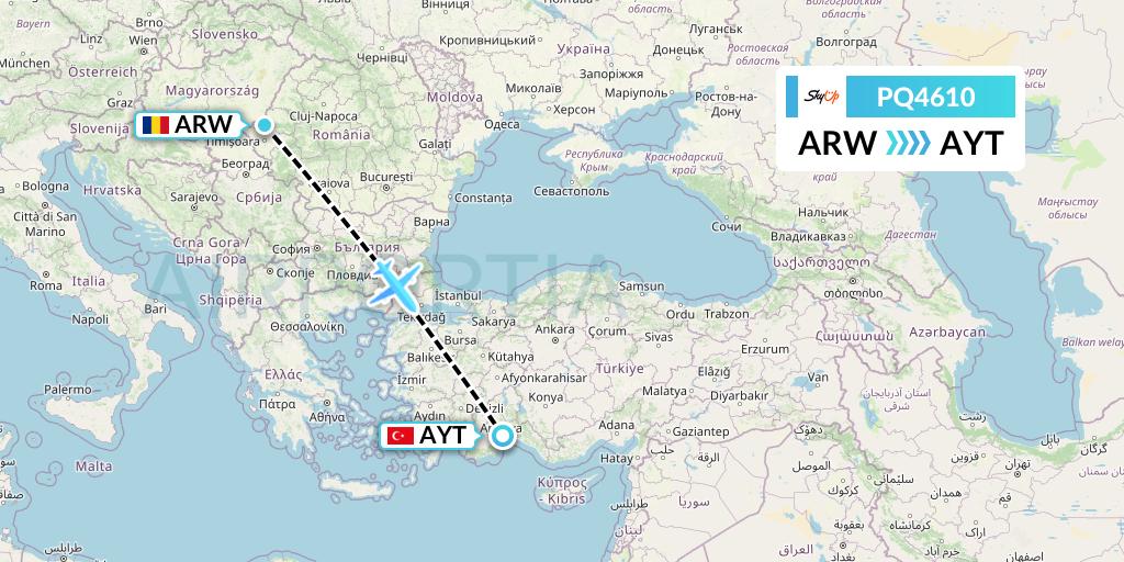 PQ4610 SkyUp Airlines Flight Map: Arad to Antalya