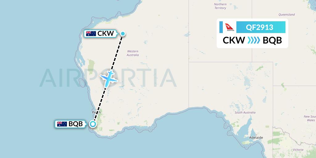 QF2913 Qantas Flight Map: Christmas Creek mine to Busselton