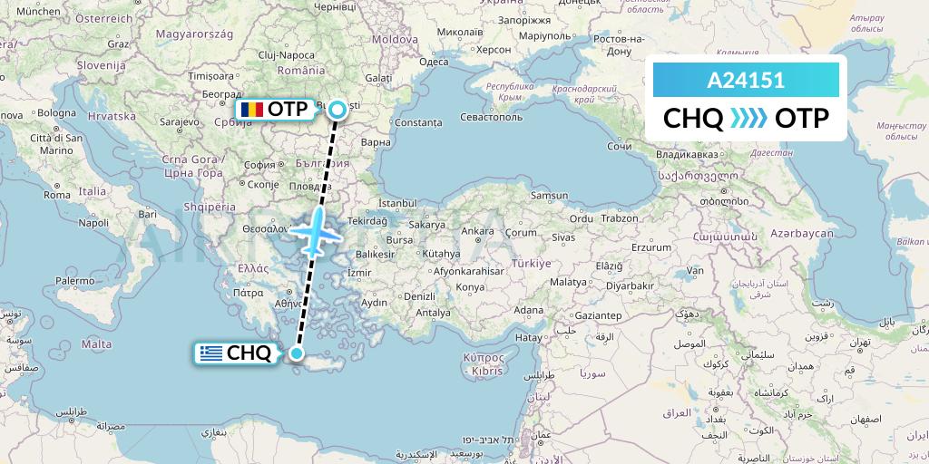 A24151 Anima Wings Aviation Flight Map: Chania to Bucharest