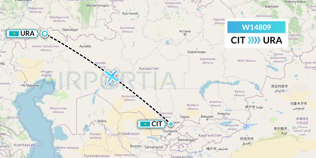 W14809 World Ticket Ltd Flight Map: Shymkent to Oral