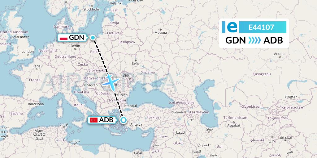 E44107 Estelar Latinoamerica C.A. Flight Map: Gdansk to Izmir
