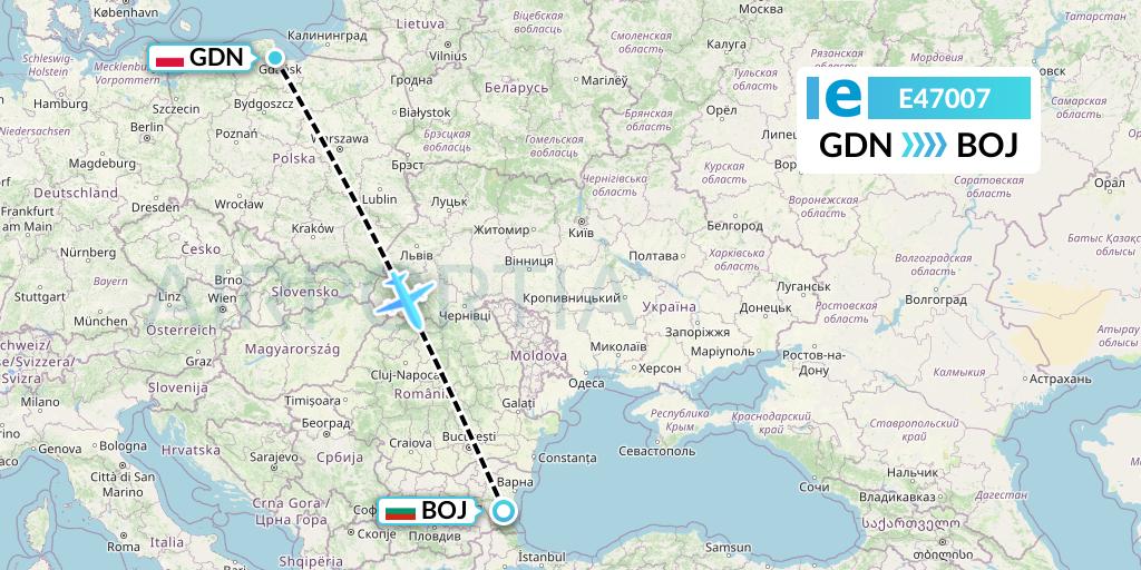 E47007 Estelar Latinoamerica C.A. Flight Map: Gdansk to Burgas