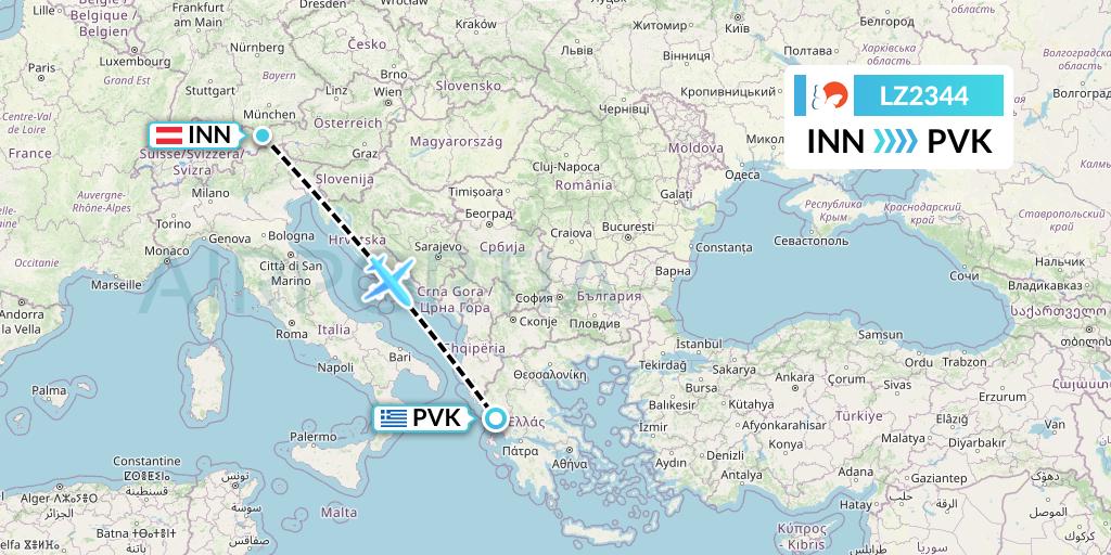 LZ2344 Air Link Flight Map: Innsbruck to Preveza