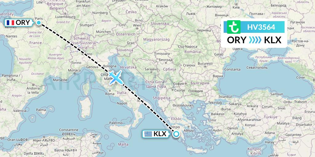 HV3564 Transavia Flight Map: Paris to Kalamata
