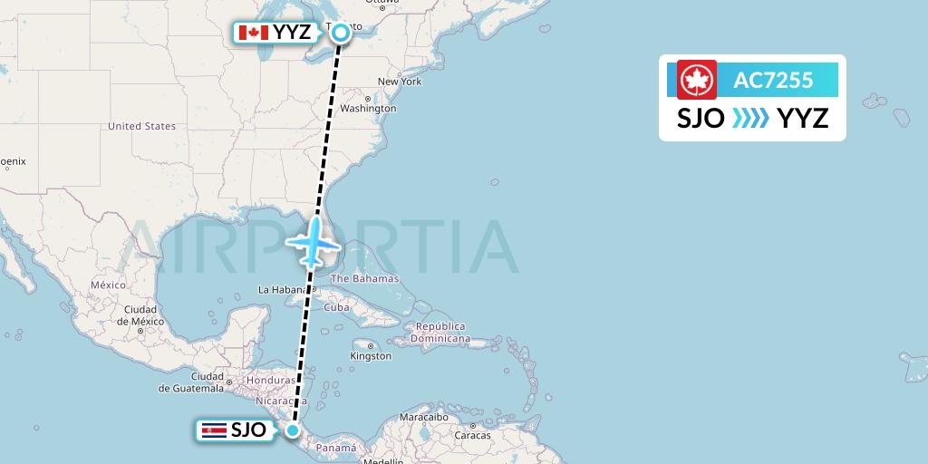AC7255 Air Canada Flight Map: San Jose to Toronto