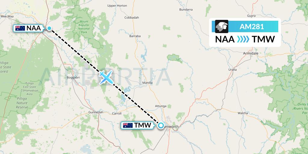 AM281 Aeromexico Flight Map: Narrabri to Tamworth
