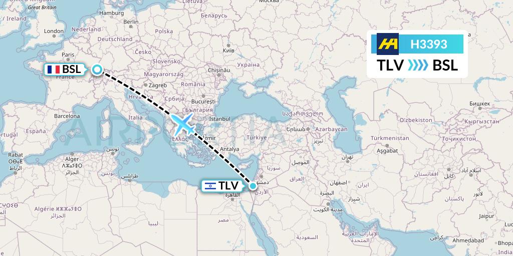 H3393 Harbour Air Flight Map: Tel Aviv to Basel
