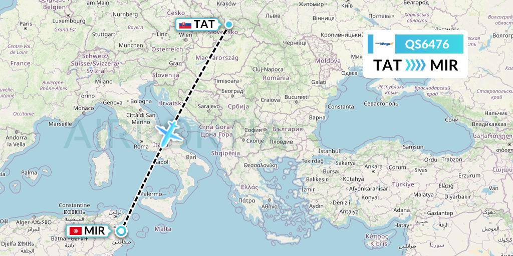 QS6476 Smartwings Flight Map: Poprad to Monastir