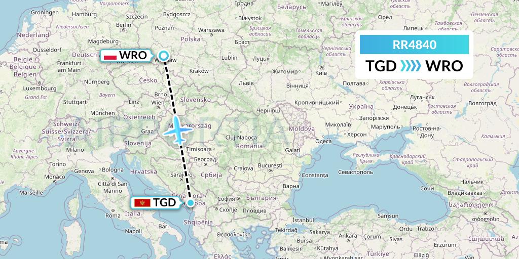 RR4840 Royal Air Force Flight Map: Podgorica to Wroclaw
