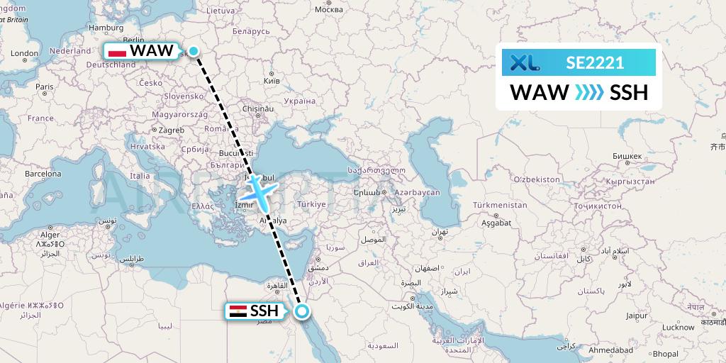 SE2221 XL Airways France Flight Map: Warsaw to Sharm el-Sheikh