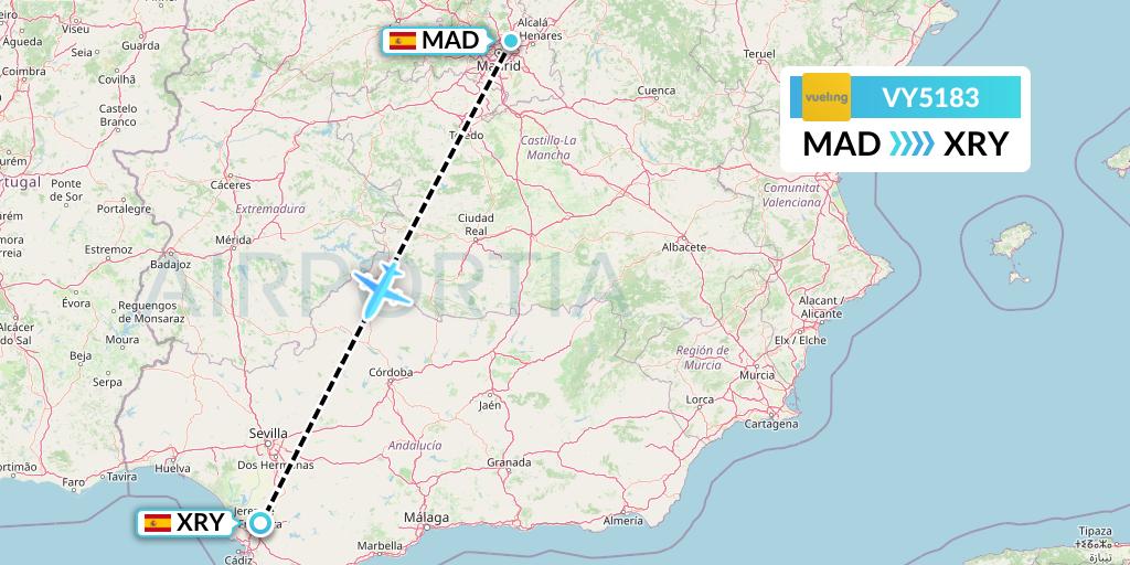 VY5183 Vueling Flight Map: Madrid to Jerez