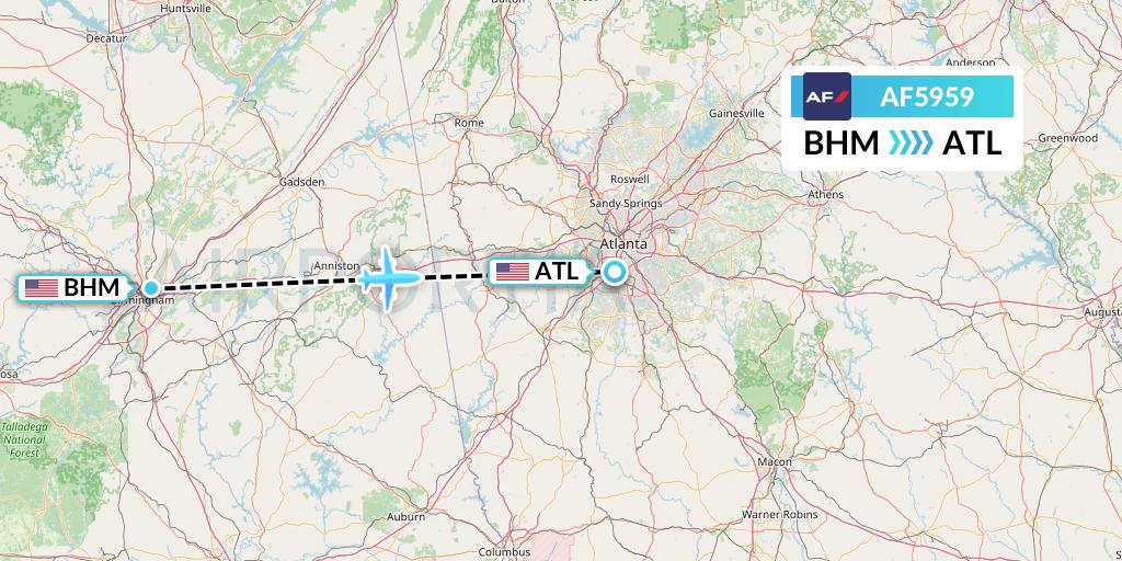 AF5959 Air France Flight Map: Birmingham to Atlanta
