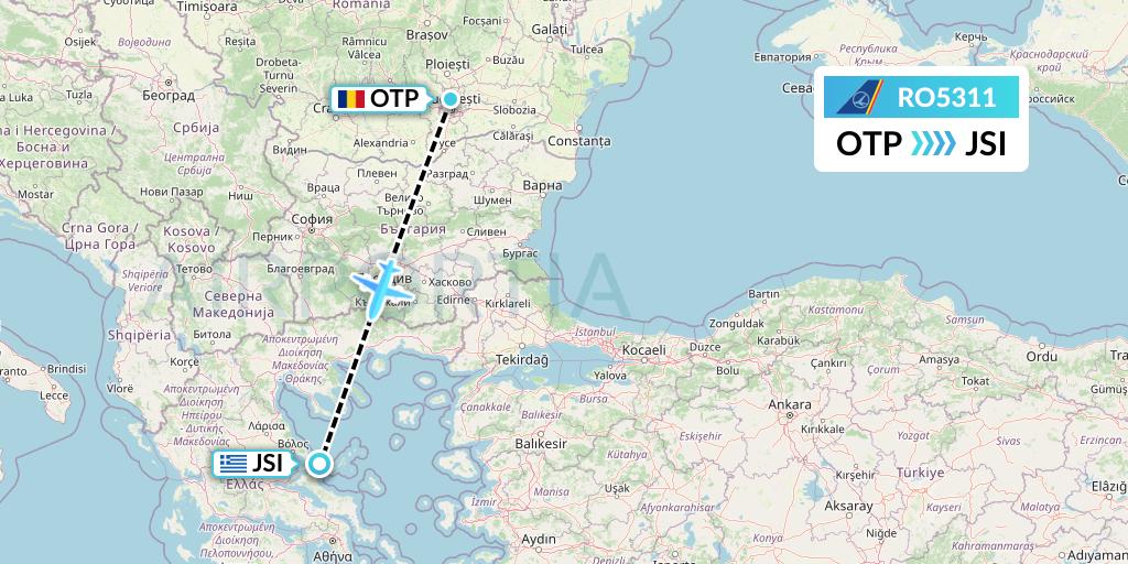 RO5311 Tarom Flight Map: Bucharest to Skiathos