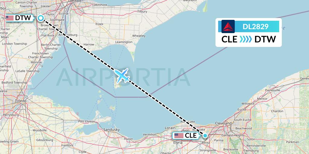 DL2829 Delta Air Lines Flight Map: Cleveland to Detroit