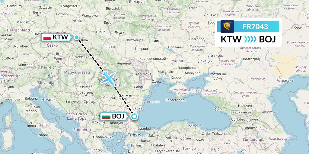 FR7043 Ryanair Flight Map: Katowice to Burgas