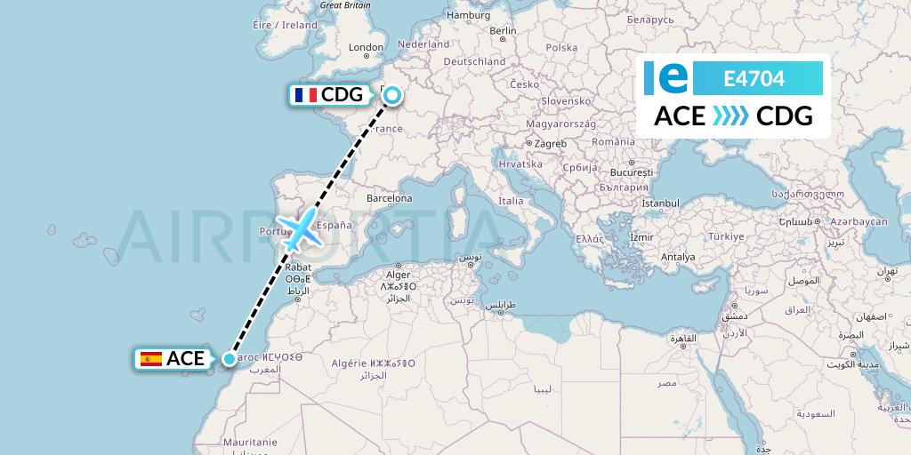 E4704 Estelar Latinoamerica C.A. Flight Map: Lanzarote to Paris