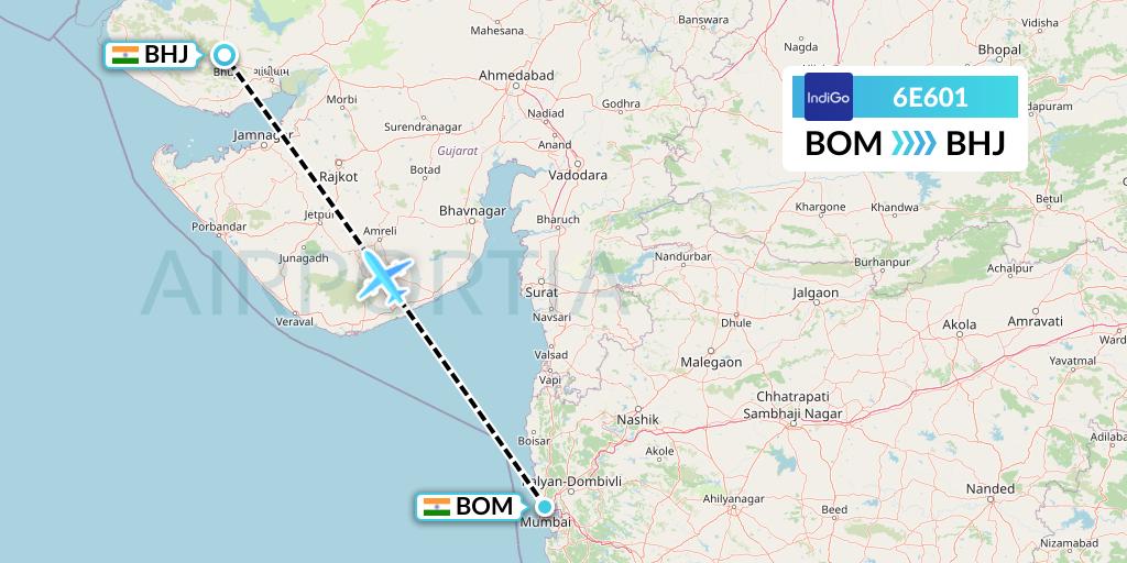 6E601 IndiGo Airlines Flight Map: Mumbai to Bhuj