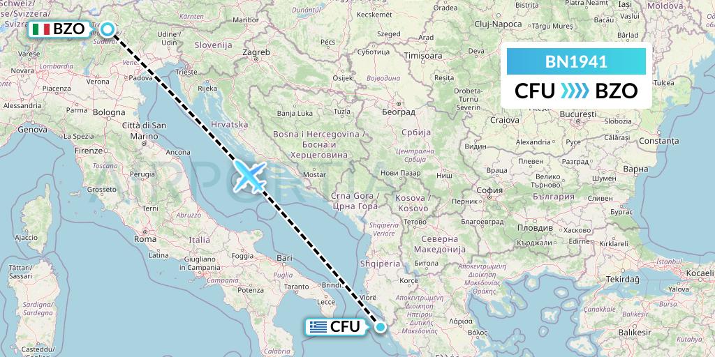 BN1941 Forward Air International Airlines Flight Map: Corfu to Bolzano