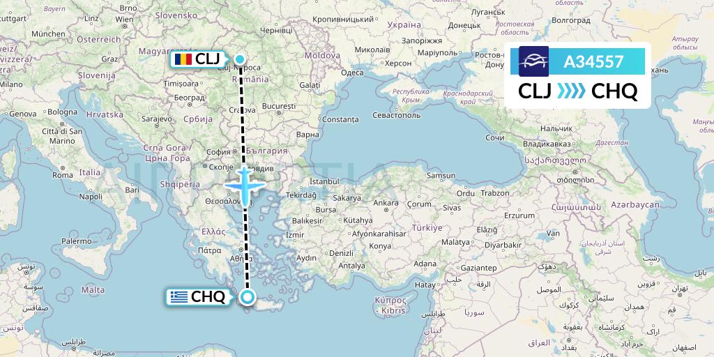 A34557 Aegean Airlines Flight Map: Cluj-Napoca to Chania