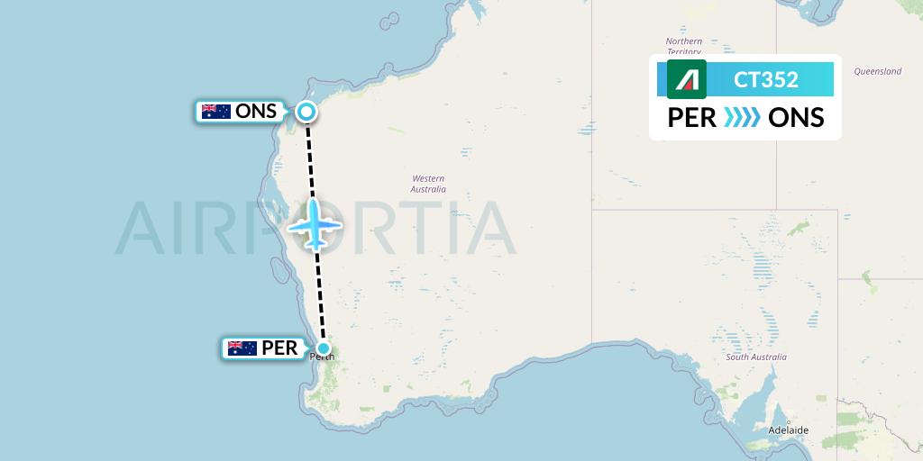 CT352 Alitalia CityLiner Flight Map: Perth to Onslow