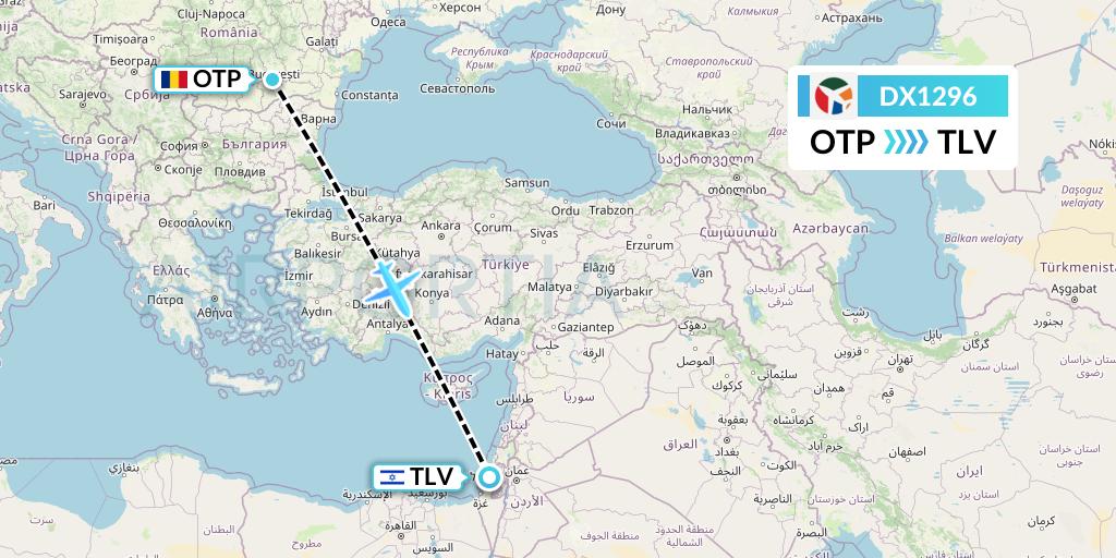 DX1296 Danish Air Transport Flight Map: Bucharest to Tel Aviv