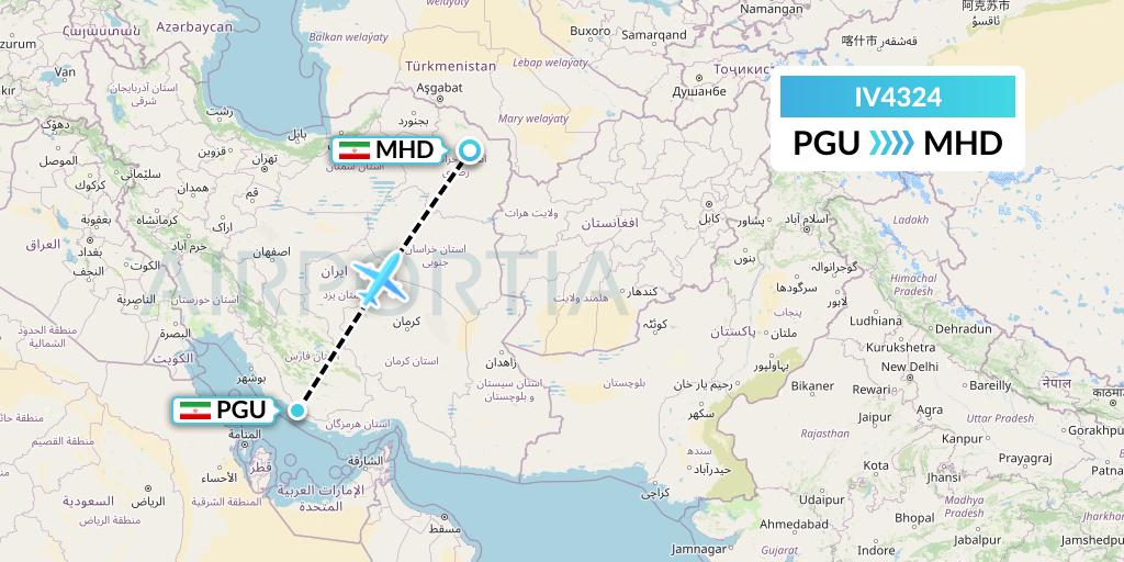 IV4324 VVB Aviation Malta Flight Map: Assaluyeh to Mashhad